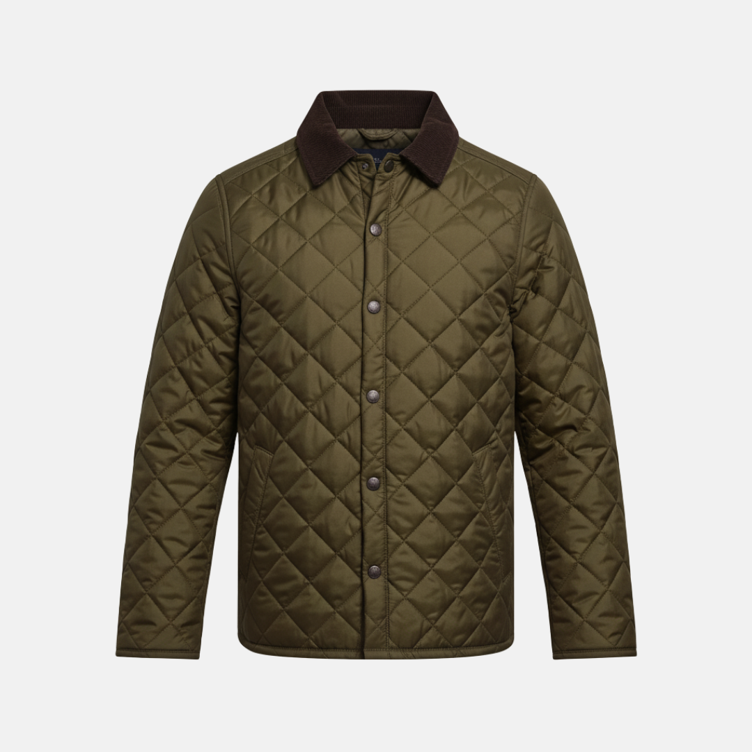 Mens Quilted Diamond Jacket Corduroy Collar Regular Fit Mid Length