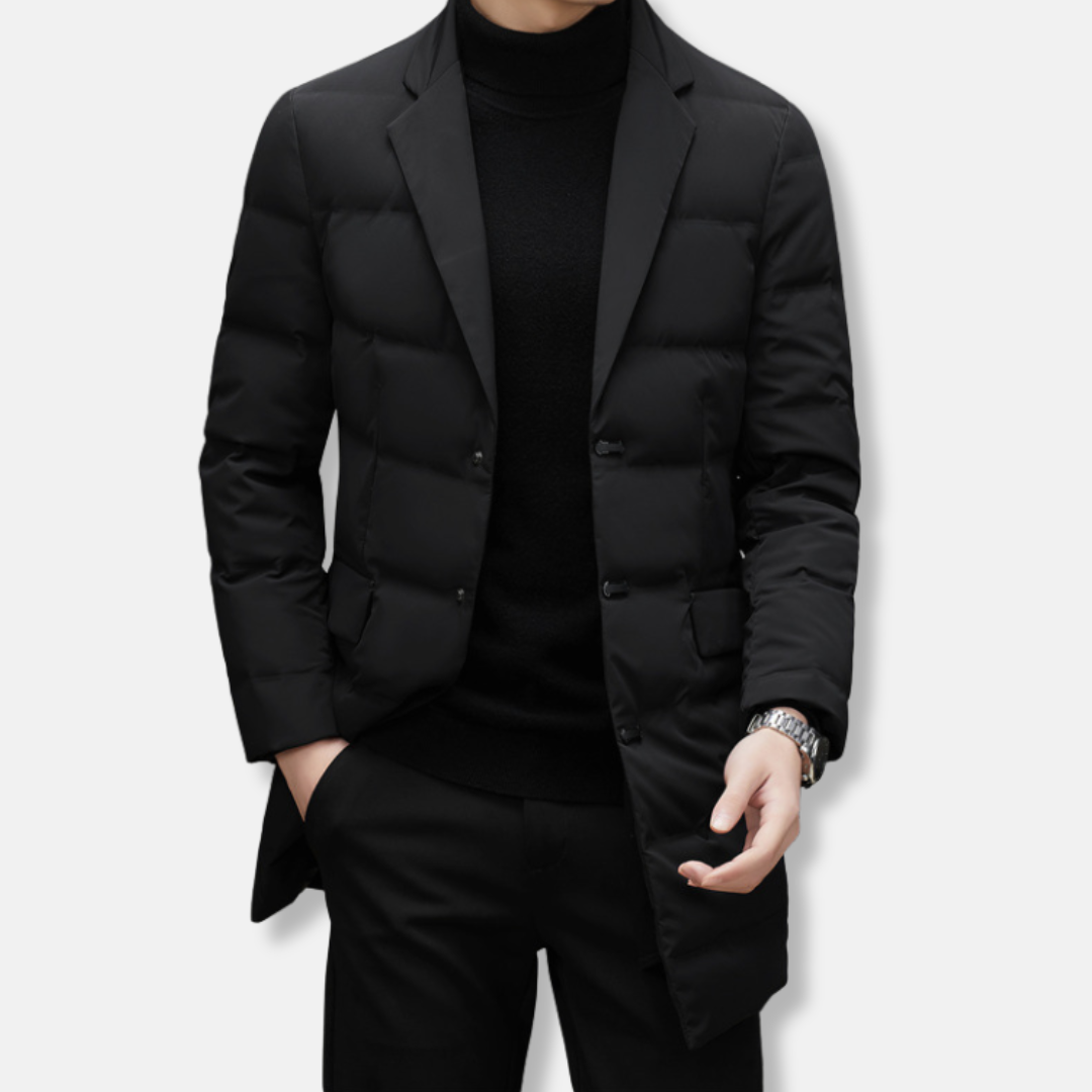 Orsenvi Men's Down Coat Mid Length Quilted Insulated Notch Lapel