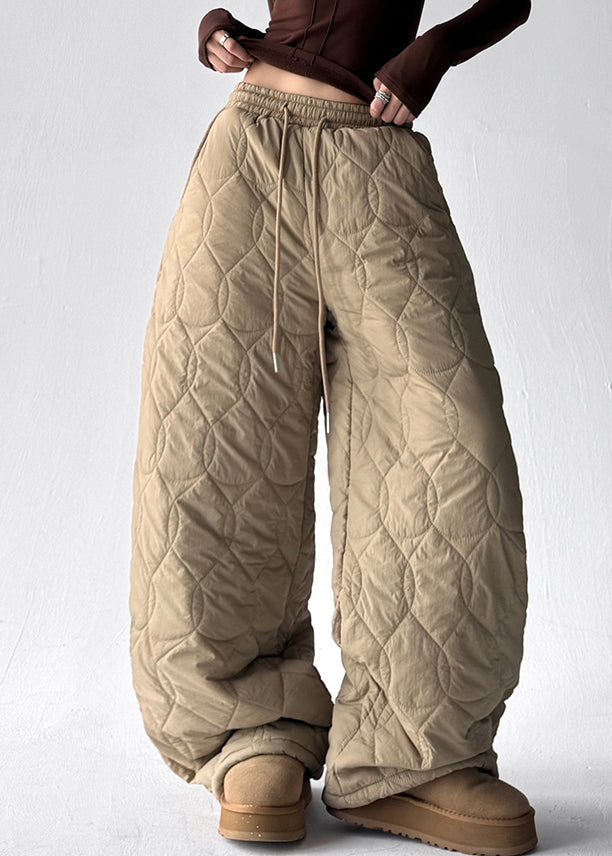 Orsenvi Women's Khaki Quilted Wide Leg Pants, Cotton Lined