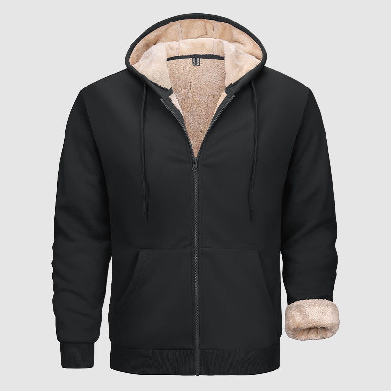 Men's olive zip hoodie with plush sherpa lining, multi-pocket design, cold-weather outerwear by Orsenvi
