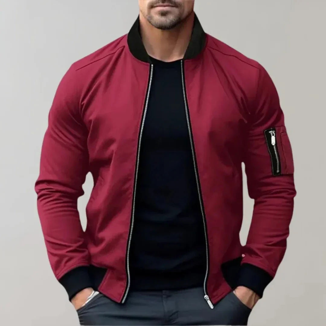 Men's slim fit lightweight bomber jacket full zip breathable SoftTouch polyester outerwear by Orsenvi