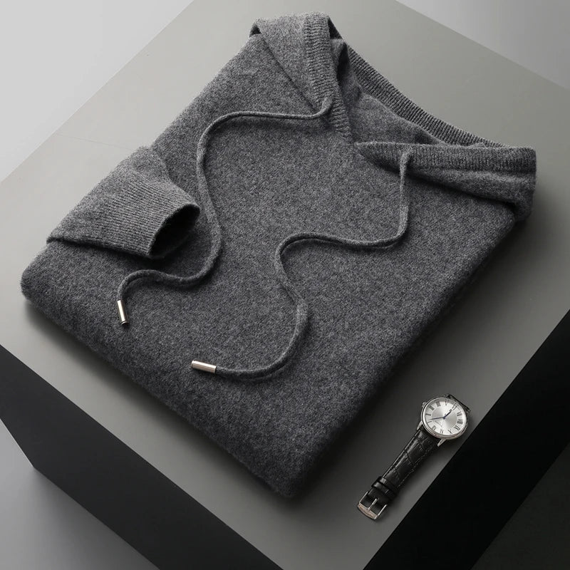 Castillo merino wool pullover hoodie in neutral tones, slim tailored fit with cashmere-like softness