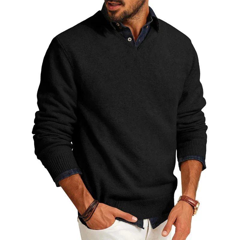 Men's lightweight wool blend sweater neutral tone versatile knit casual to professional style