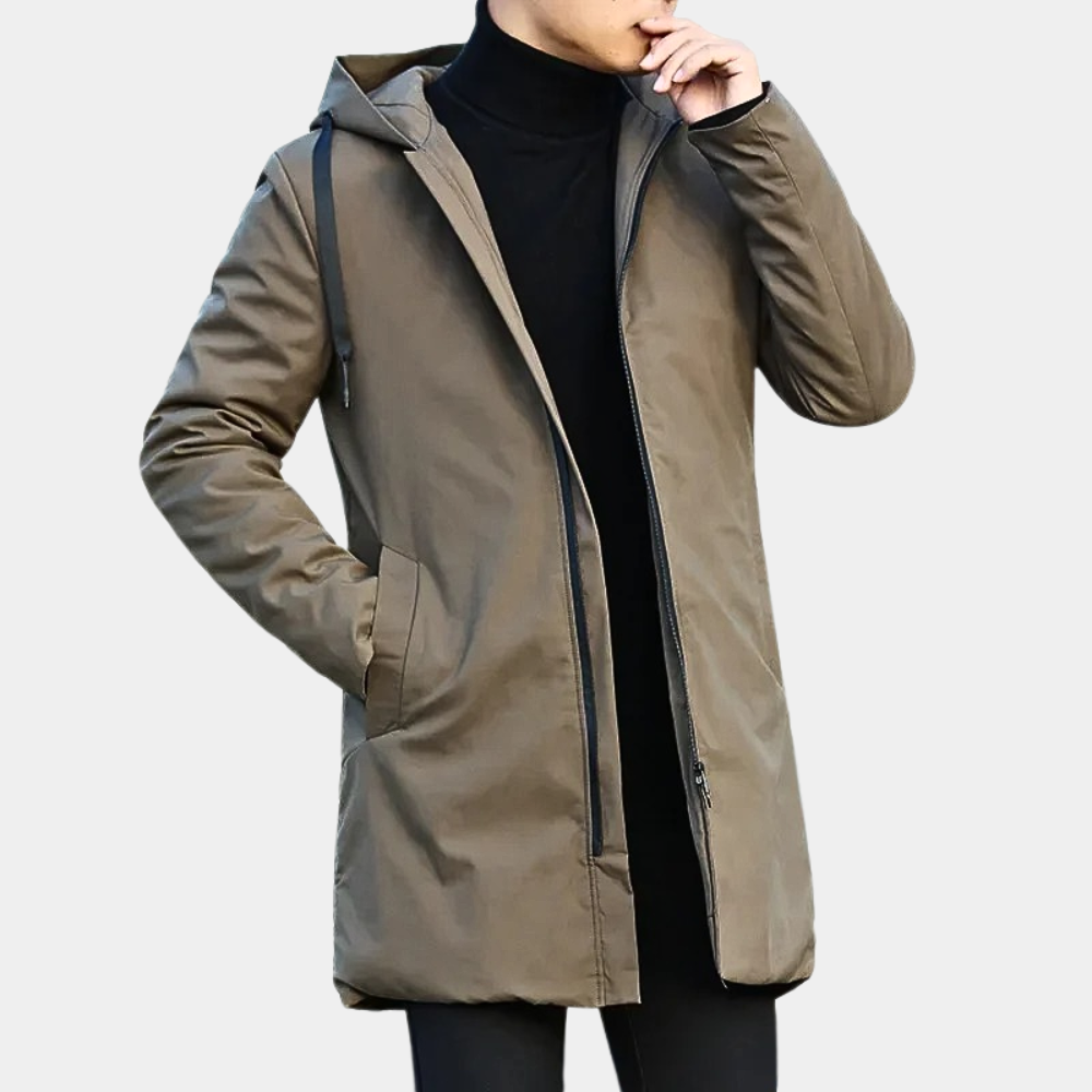 Orsenvi Men's Hooded Long Coat Wind Resistant Full Length Urban Style
