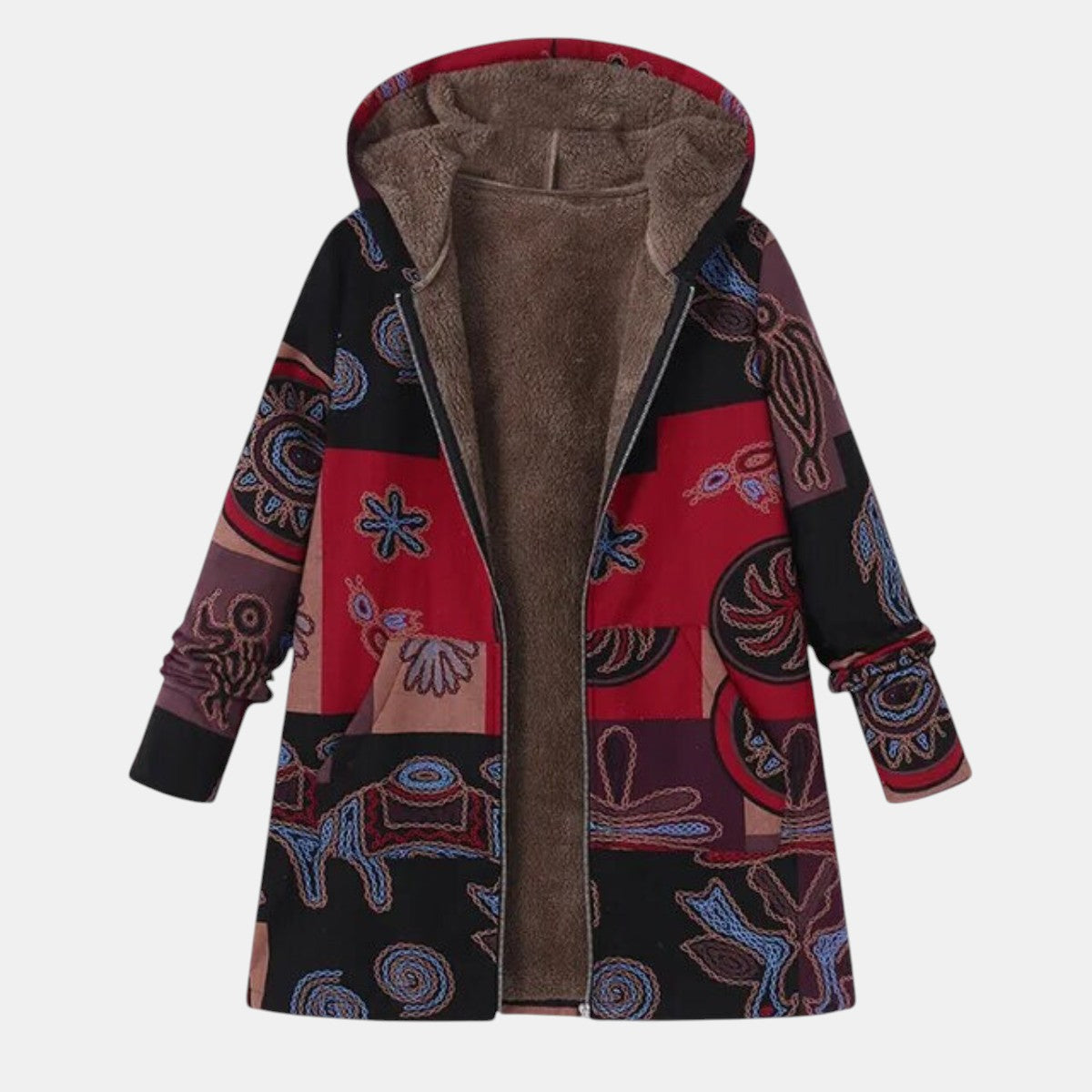 Boho Abstract Patchwork Hoodie Coat