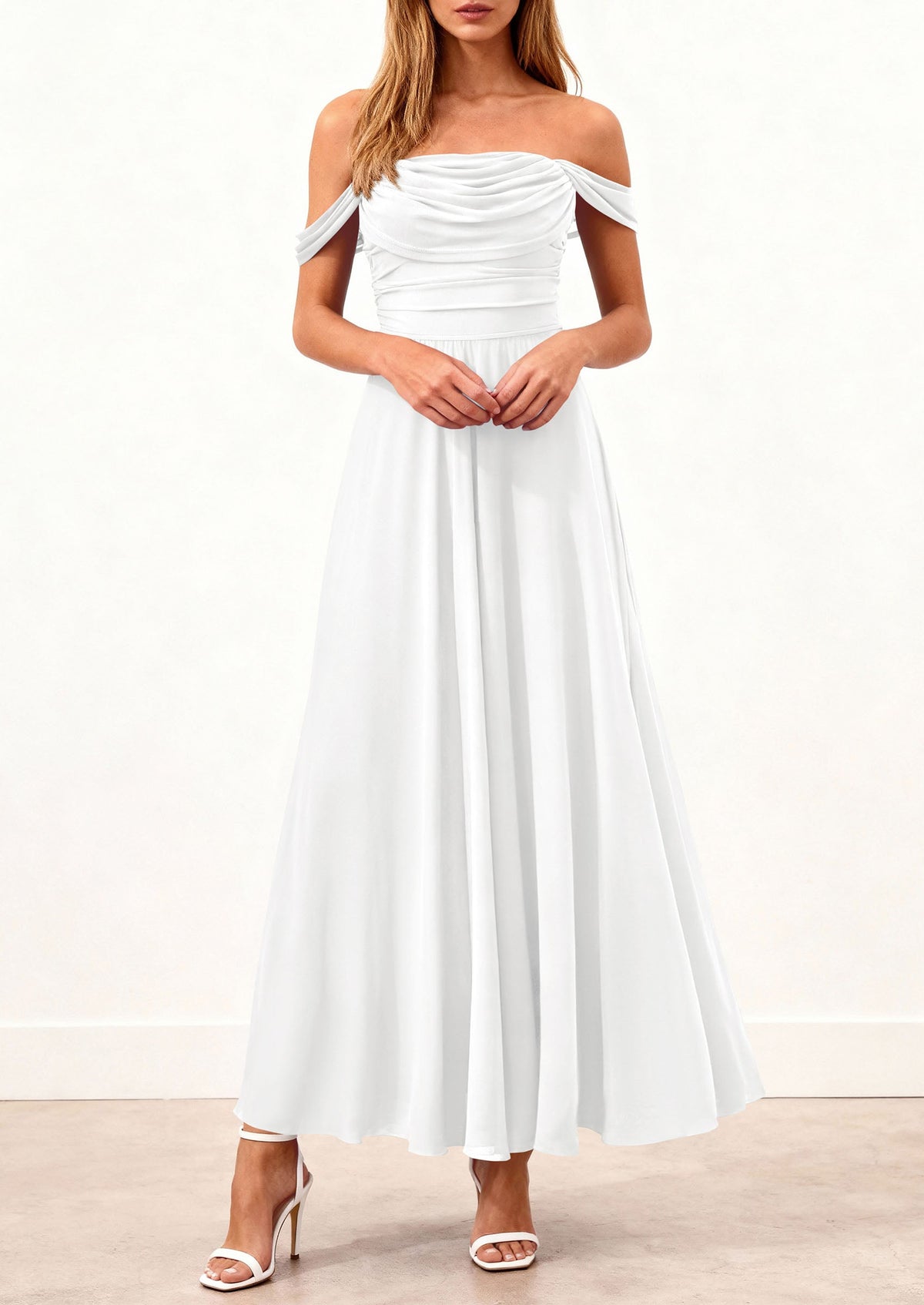 Mesh Swing Ruched Maxi Dress - Off-Shoulder, Cocktail - photo 36