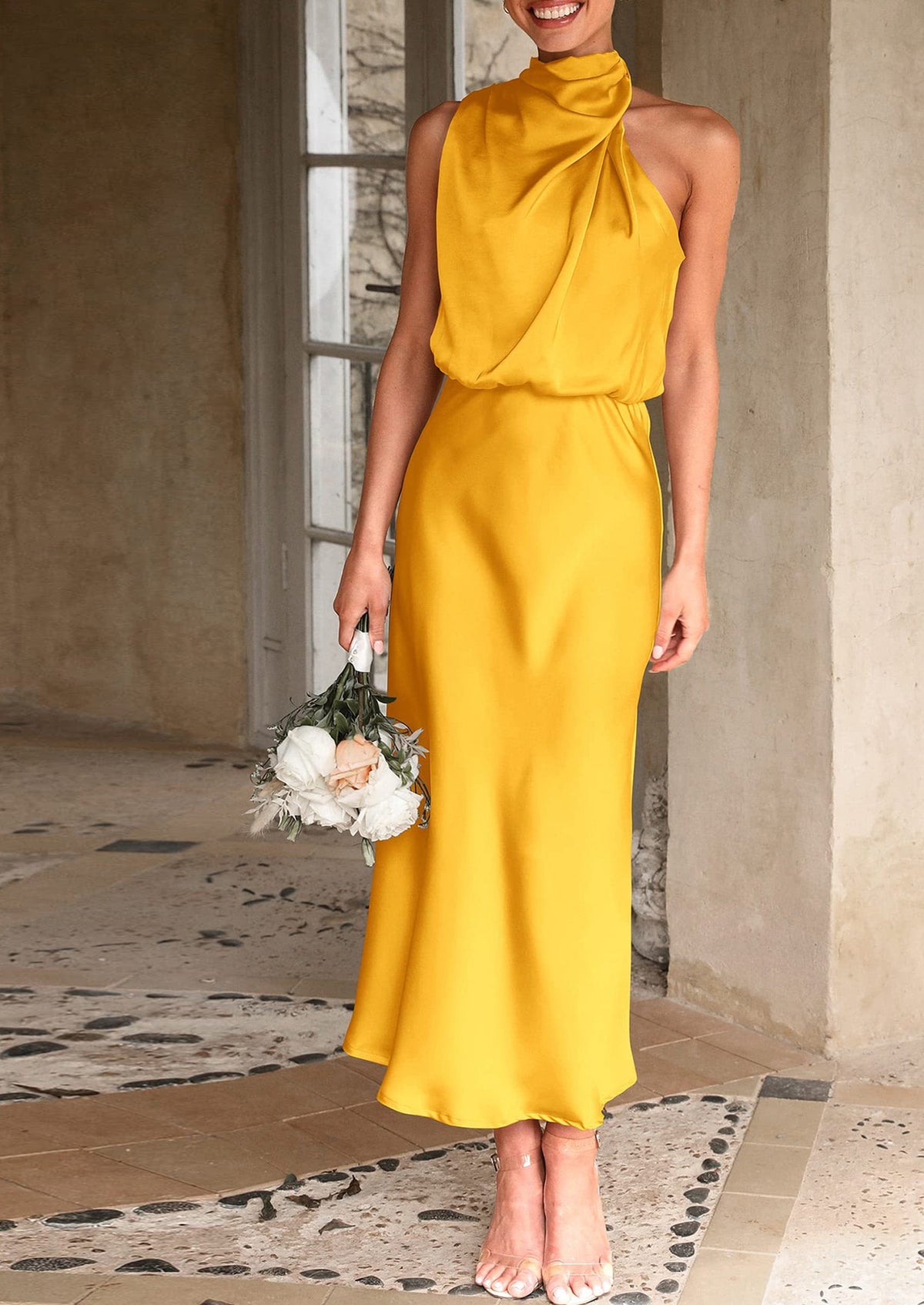 Satin Maxi Dress - Sleeveless, Mock Neck, Cocktail - photo 136