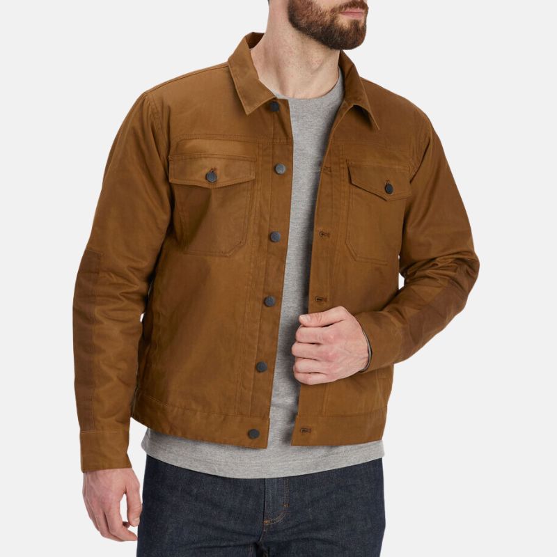 Orsenvi Men's Brown Cotton Field Jacket Trucker Style With Viscose