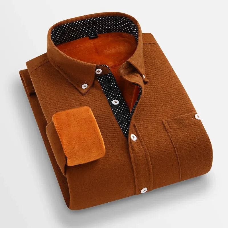 Mustard corduroy men's shirt long sleeve regular fit with pointed collar smart casual