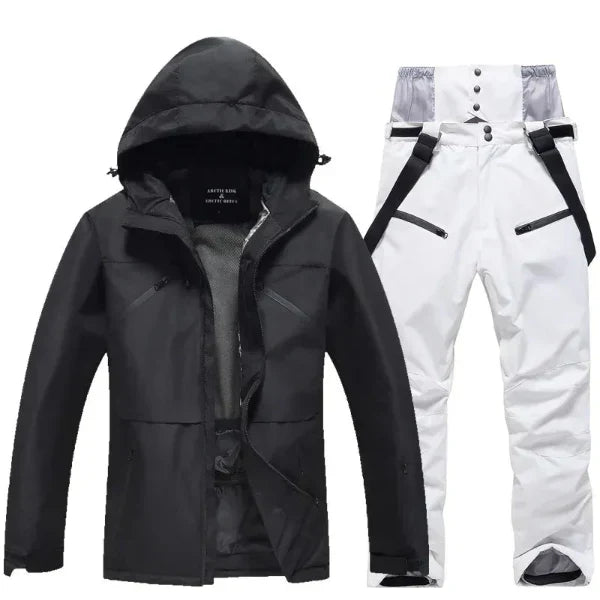 Women's two-piece ski suit set, waterproof hooded jacket and pants, regular fit winter sportswear