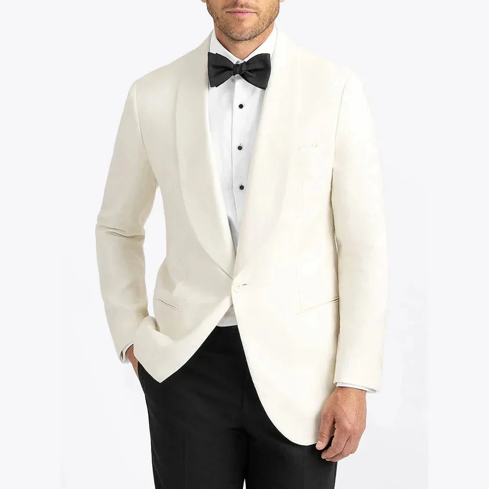 Orsenvi Men's Cream Wool Dinner Jacket Shawl Lapel For Formal Evenings