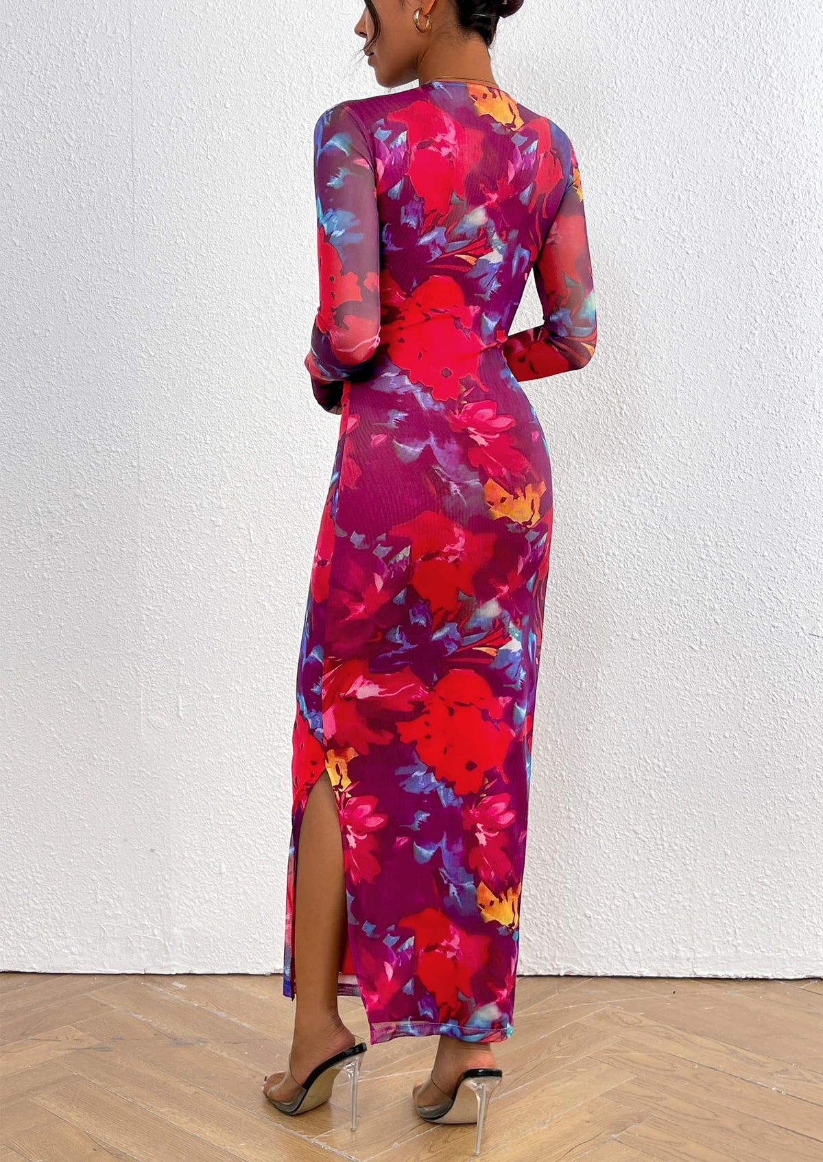 Floral Bodycon Ruched Maxi Dress - Long Sleeve, Party - photo 23