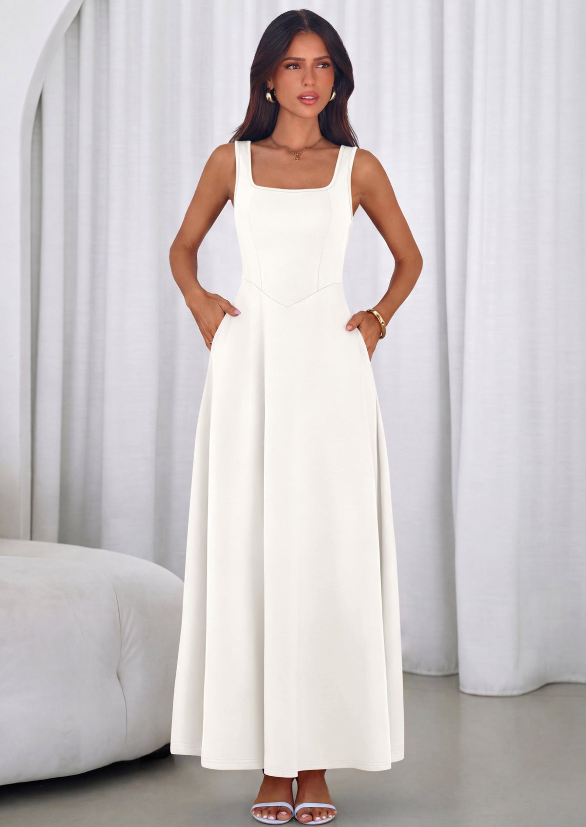 Swing Maxi Dress - Sleeveless, Square Neck, Beach - photo 9