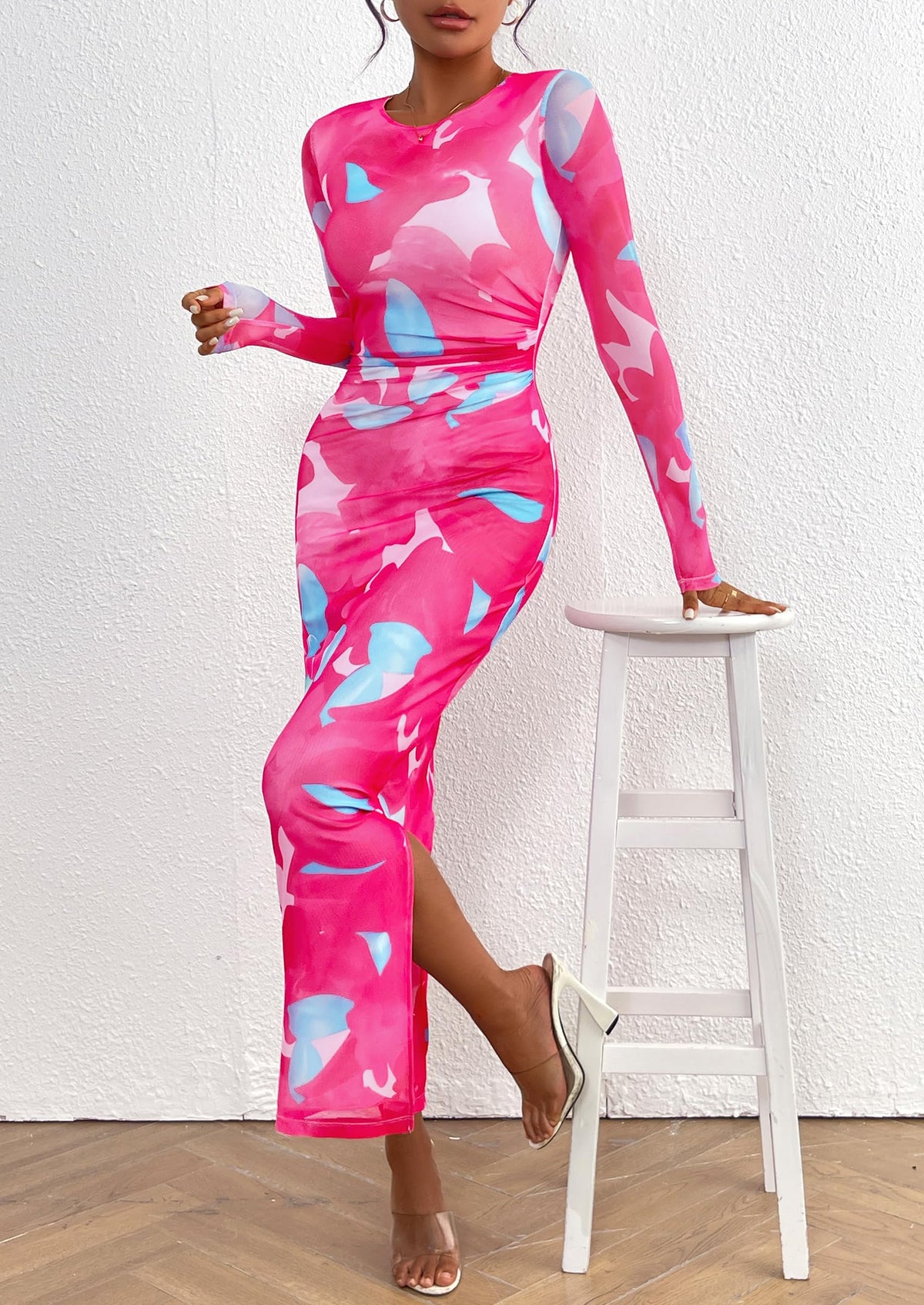 Floral Bodycon Ruched Maxi Dress - Long Sleeve, Party - photo 34