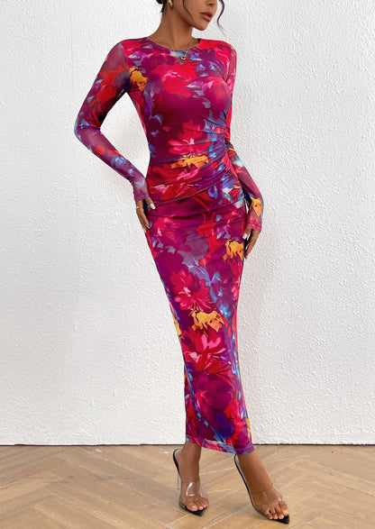 Floral Bodycon Ruched Maxi Dress - Long Sleeve, Party - photo 28