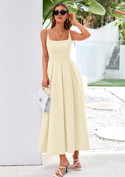 A-Line Flowy Maxi Dress - Spaghetti Strap, Square Neck, photo 17