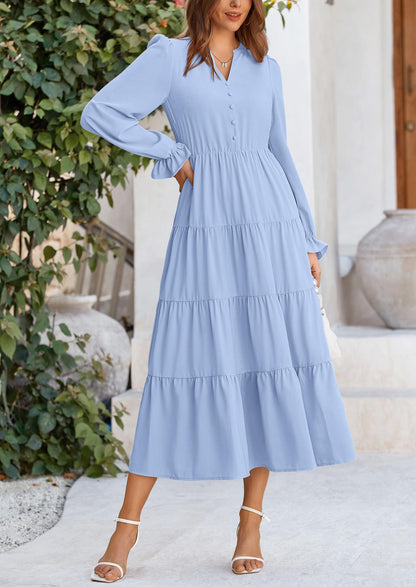 Brick Red Swiss Dot Smocked Tiered Maxi Dress - Long Sleeve, photo 12