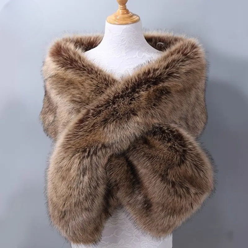 Plush Fur Trim Wrap Style Shawl | Solid Shoulder Coverage Shawl
