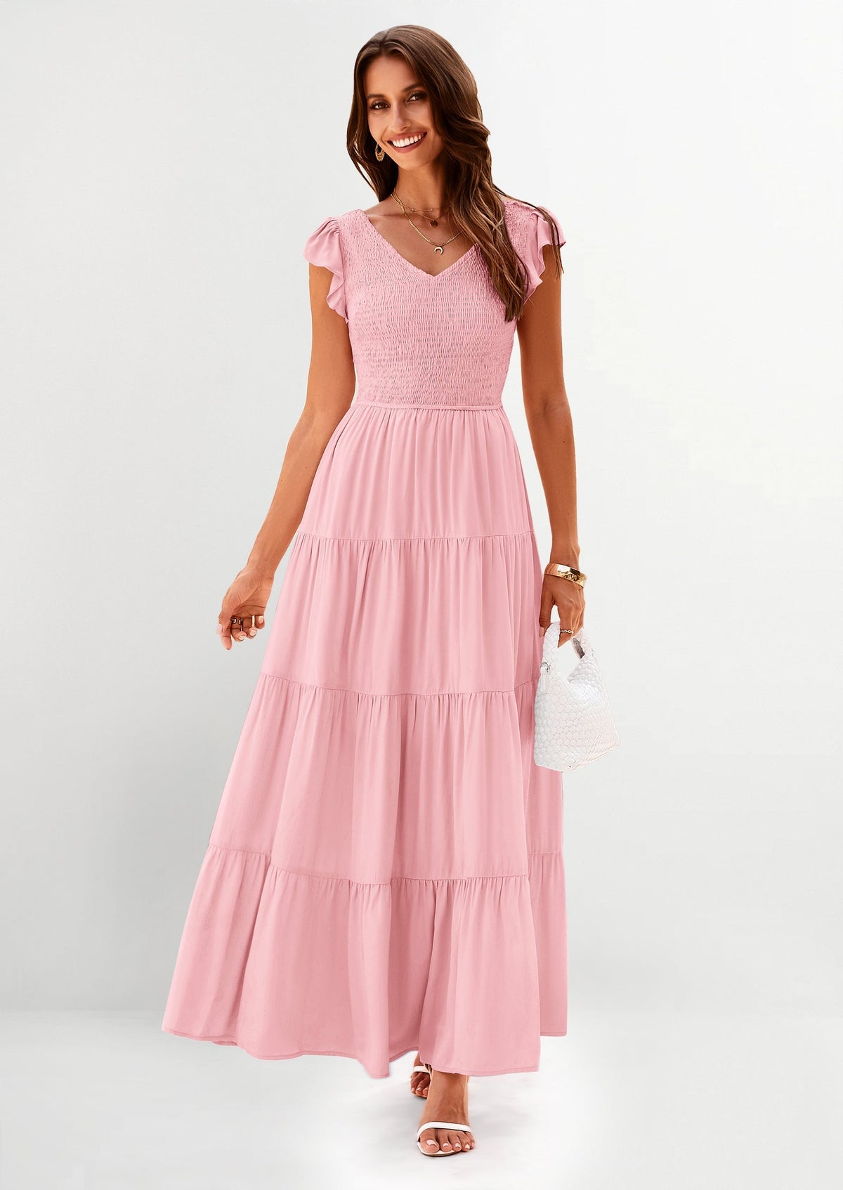 Flowy Smocked Maxi Dress - Cap Sleeve, V-Neck, Casual - photo 1