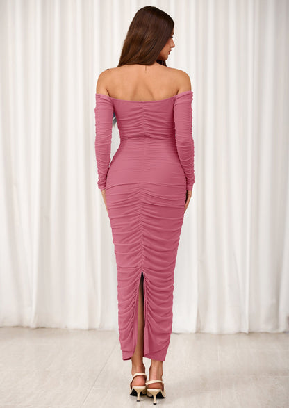 Mesh Ruched Bodycon Maxi Dress - Long Sleeve, Wedding Guest - photo 27