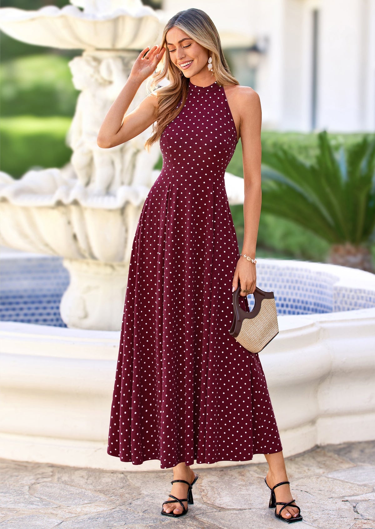 Polka Dot Maxi Dress - Halter, Vacation - photo 32