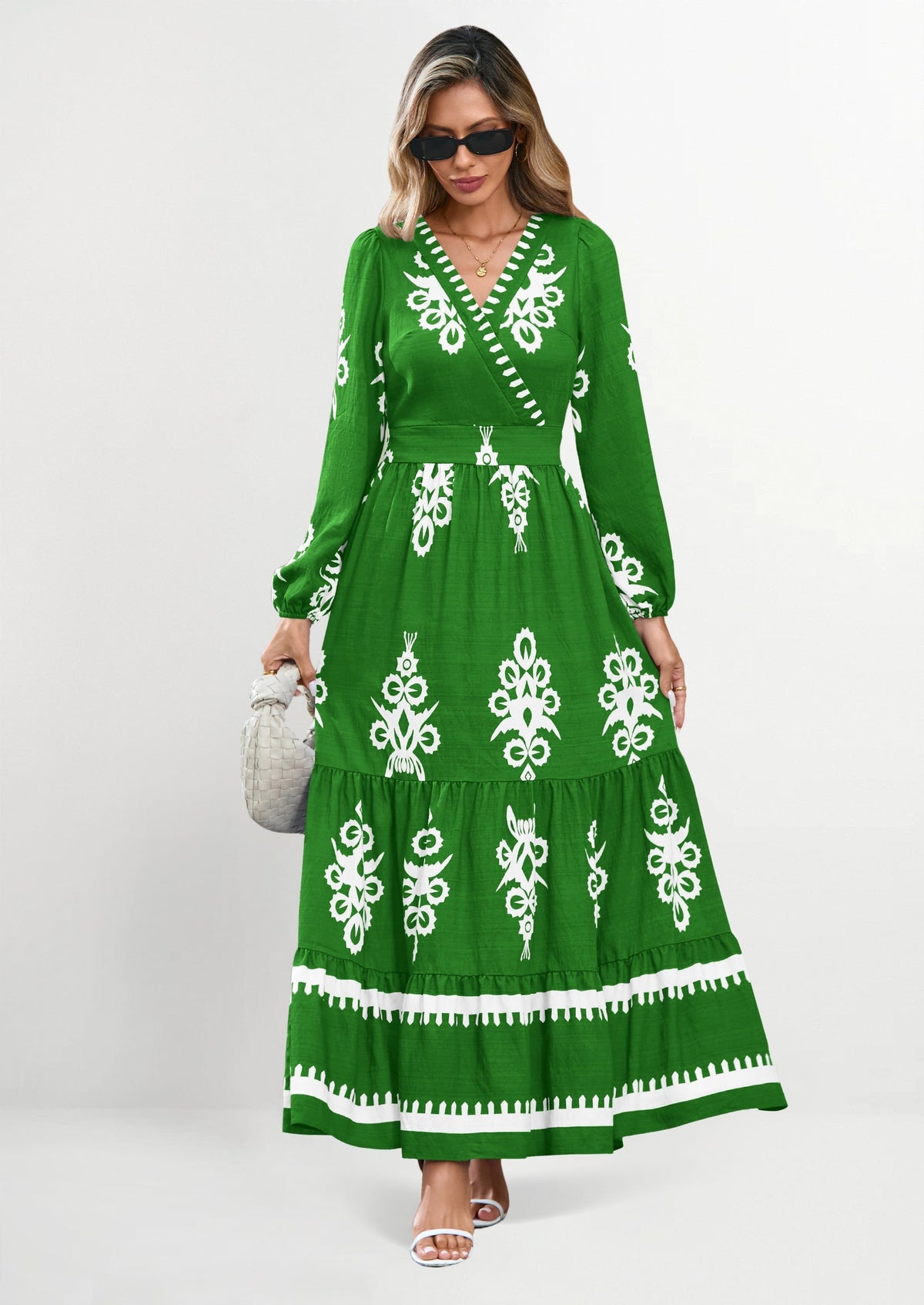Floral Flowy Maxi Dress - Long Sleeve, V-Neck, Wedding Guest - photo 8