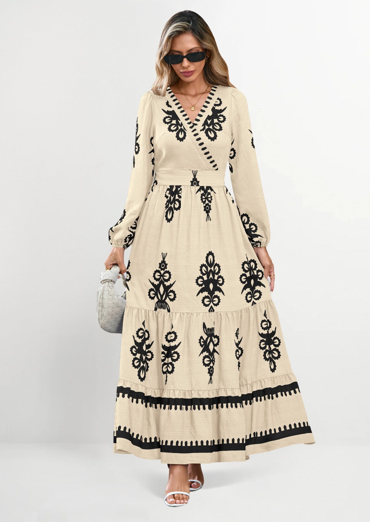 Floral Flowy Maxi Dress - Long Sleeve, V-Neck, Wedding Guest - photo 1