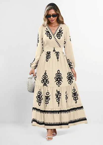 Floral Flowy Maxi Dress - Long Sleeve, V-Neck, Wedding Guest - photo 1