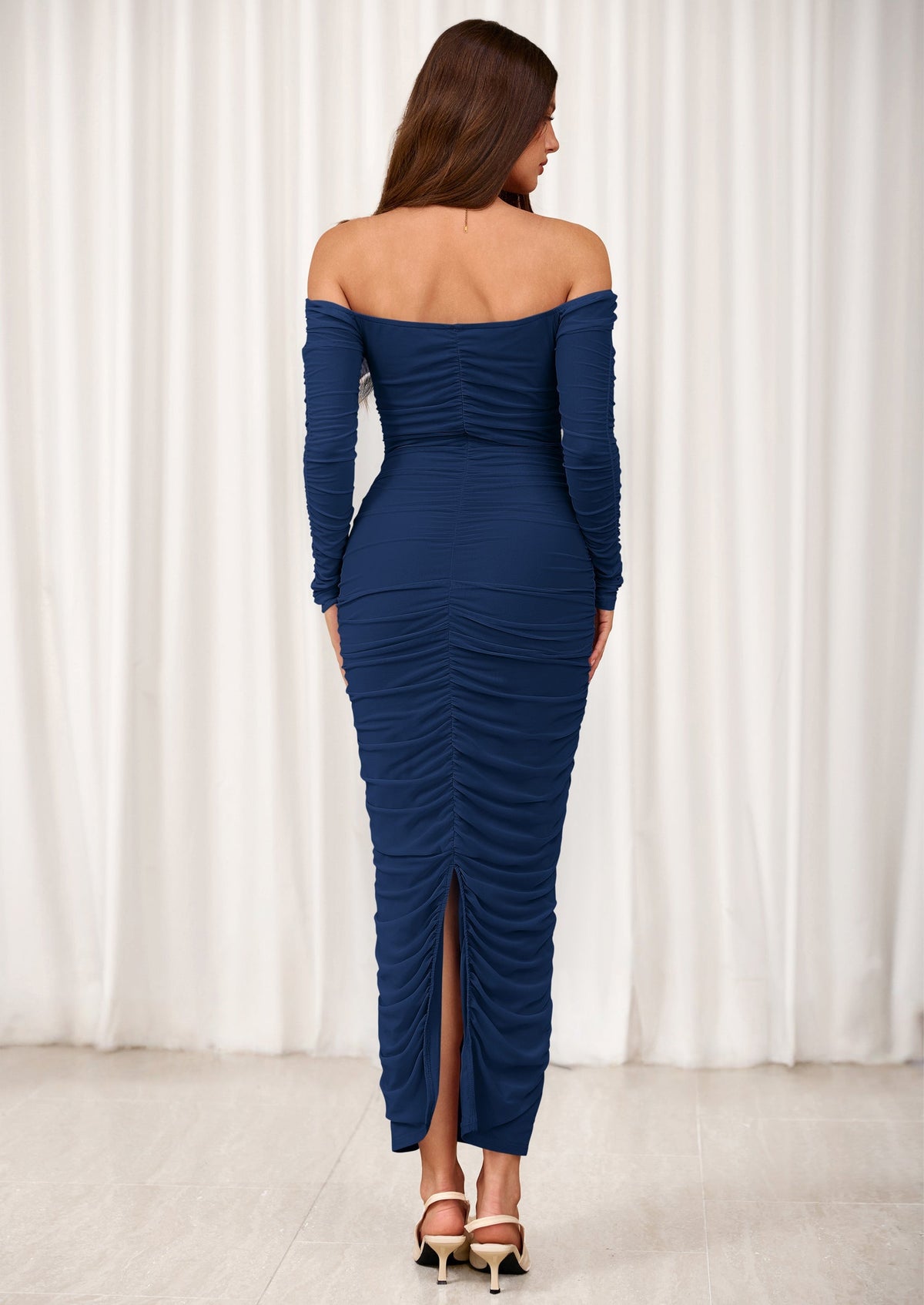 Mesh Ruched Bodycon Maxi Dress - Long Sleeve, Wedding Guest - photo 39