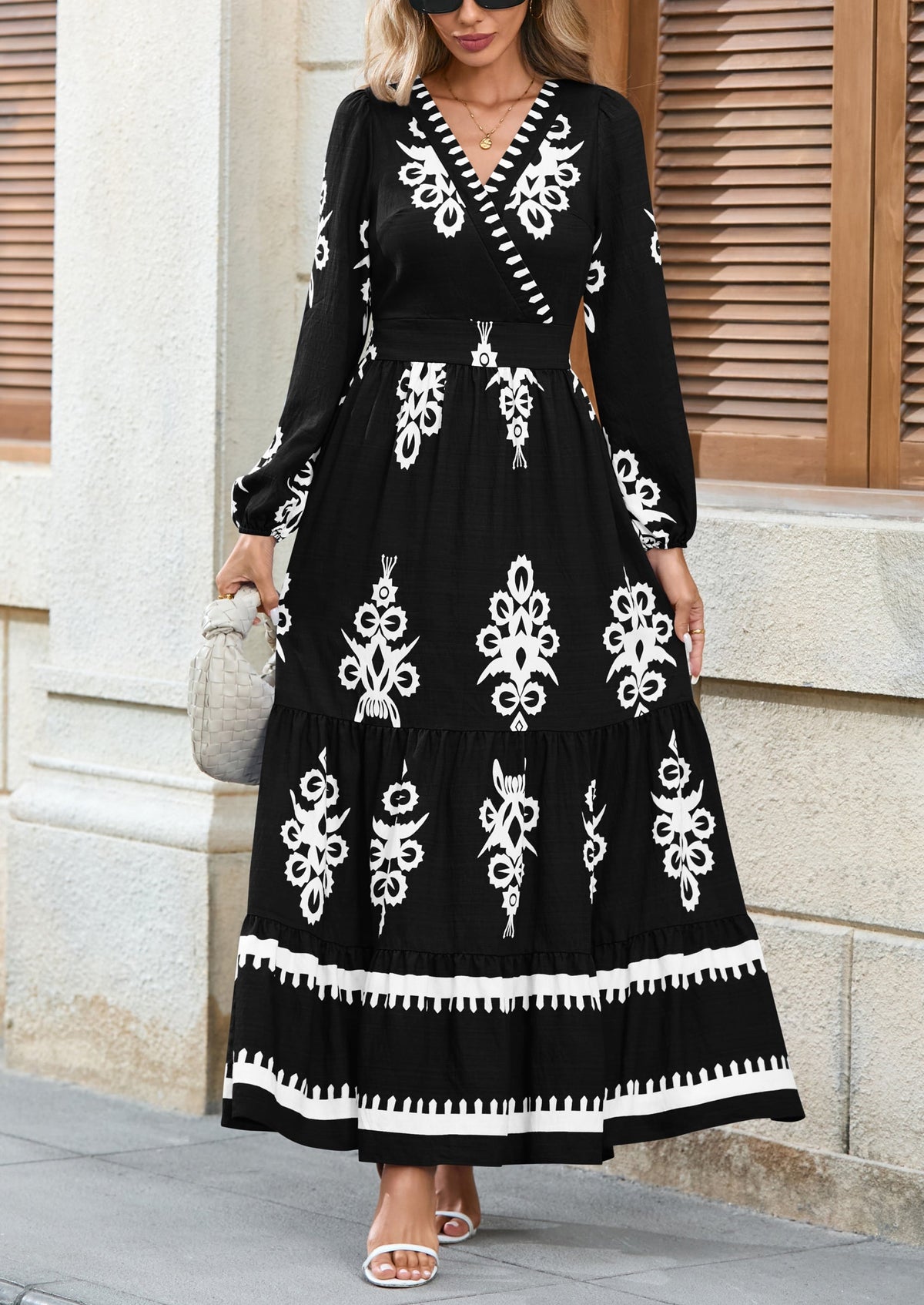 Floral Flowy Maxi Dress - Long Sleeve, V-Neck, Wedding Guest - photo 29
