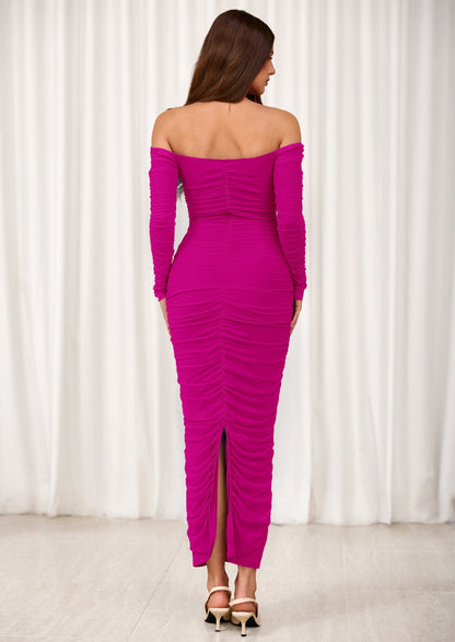Mesh Ruched Bodycon Maxi Dress - Long Sleeve, Wedding Guest - photo 57