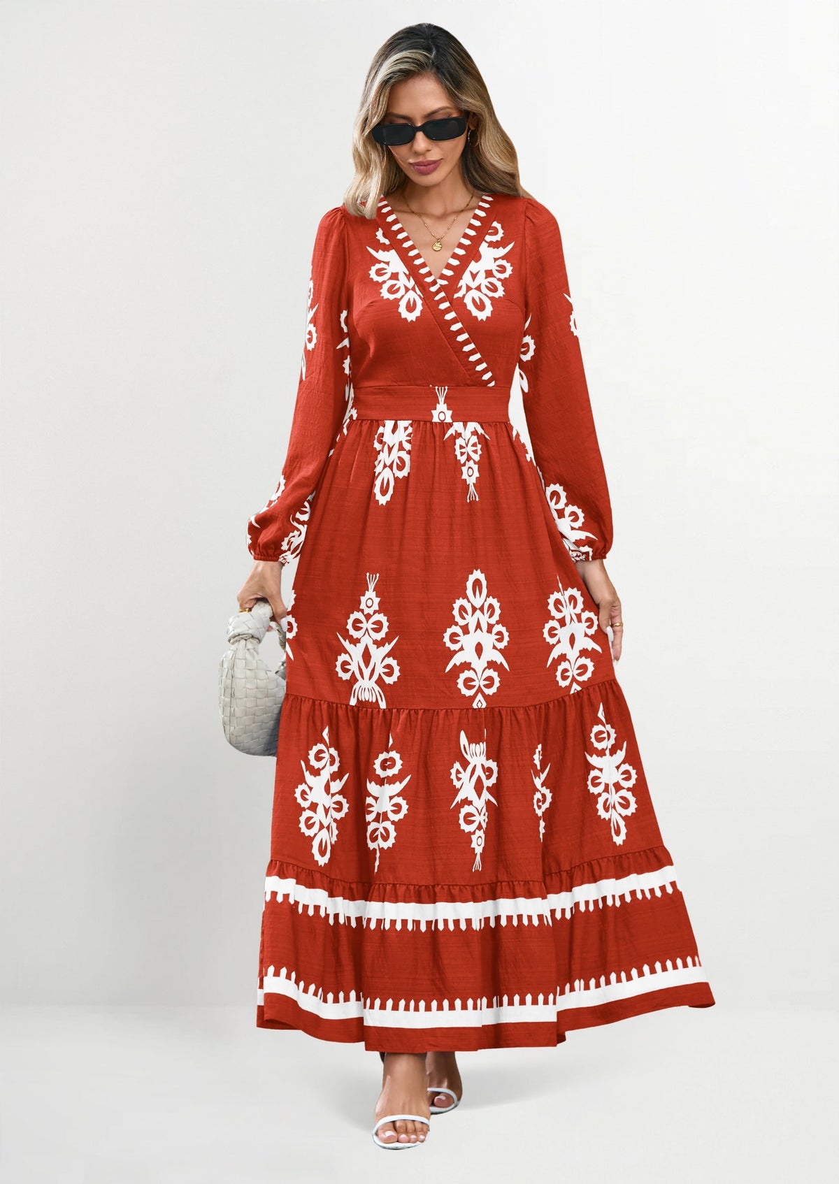 Floral Flowy Maxi Dress - Long Sleeve, V-Neck, Wedding Guest - photo 38