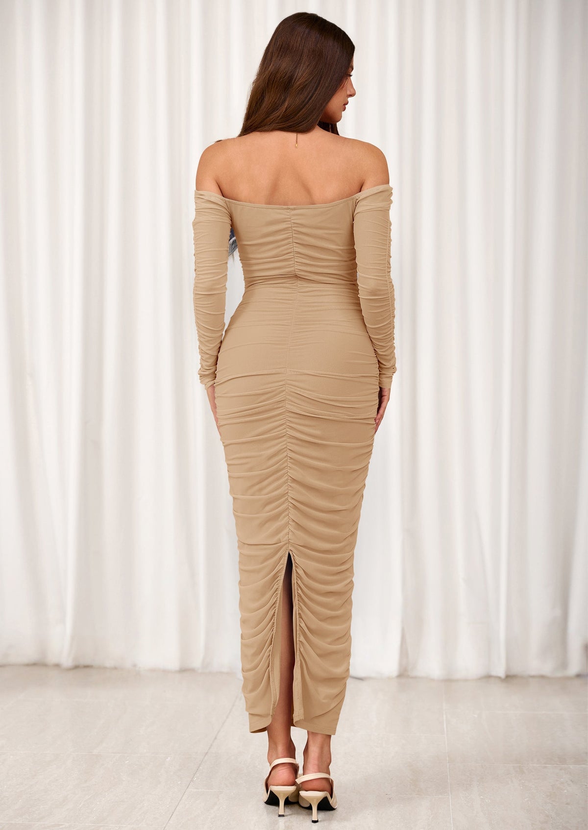 Mesh Ruched Bodycon Maxi Dress - Long Sleeve, Wedding Guest - photo 15