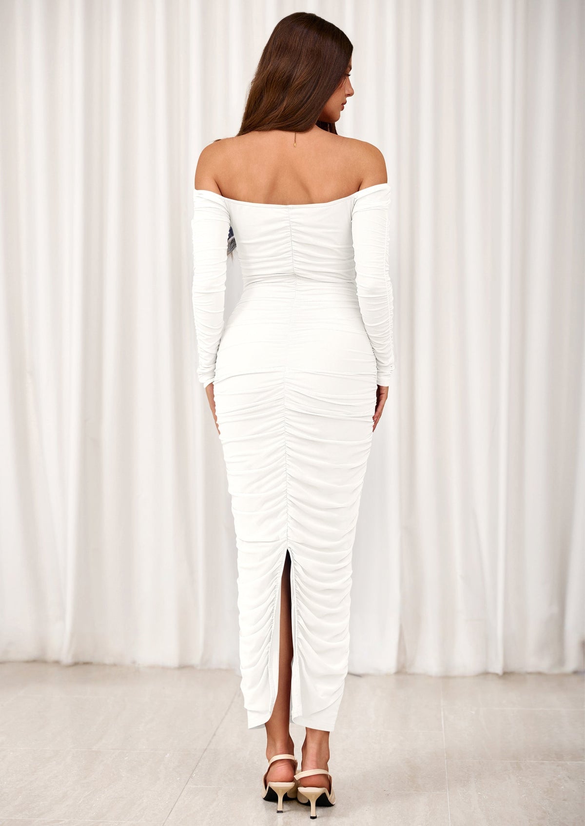 Mesh Ruched Bodycon Maxi Dress - Long Sleeve, Wedding Guest - photo 9