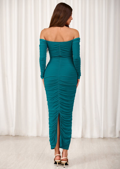 Mesh Ruched Bodycon Maxi Dress - Long Sleeve, Wedding Guest - photo 51