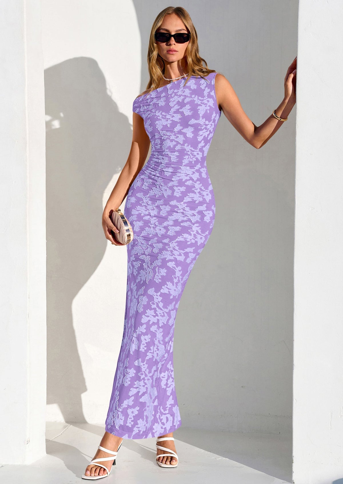 Floral Bodycon Ruched Maxi Dress - One-Shoulder, Cocktail - photo 41
