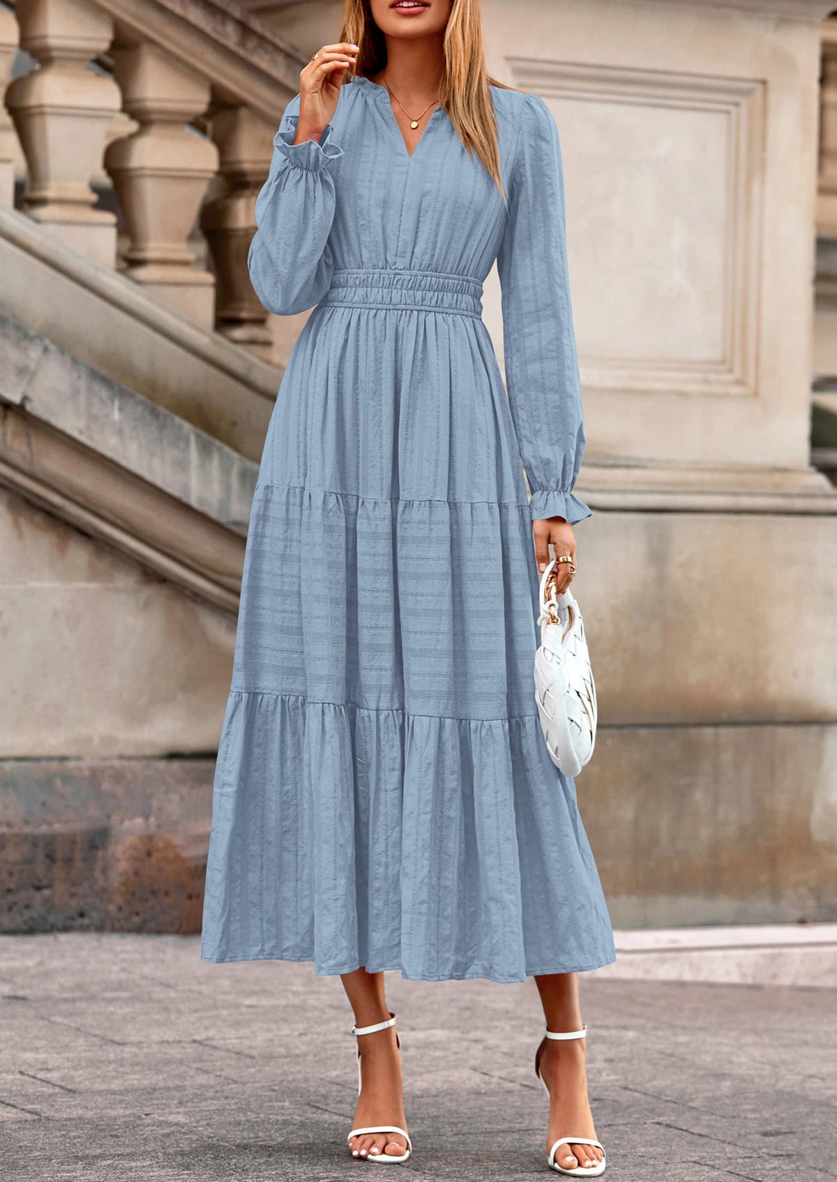 Flowy Maxi Dress - Long Sleeve, V-Neck, Wedding Guest - photo 32