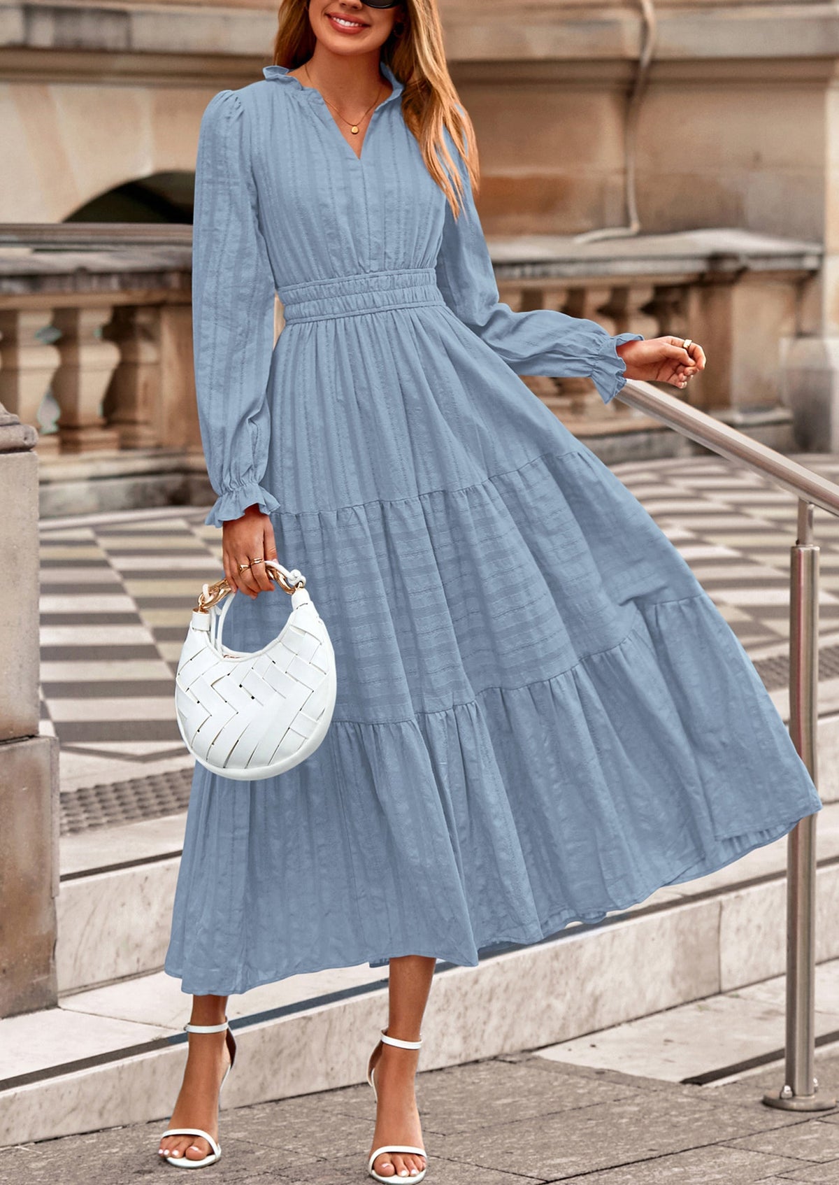 Flowy Maxi Dress - Long Sleeve, V-Neck, Wedding Guest - photo 34
