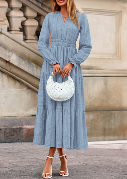 Flowy Maxi Dress - Long Sleeve, V-Neck, Wedding Guest - photo 35