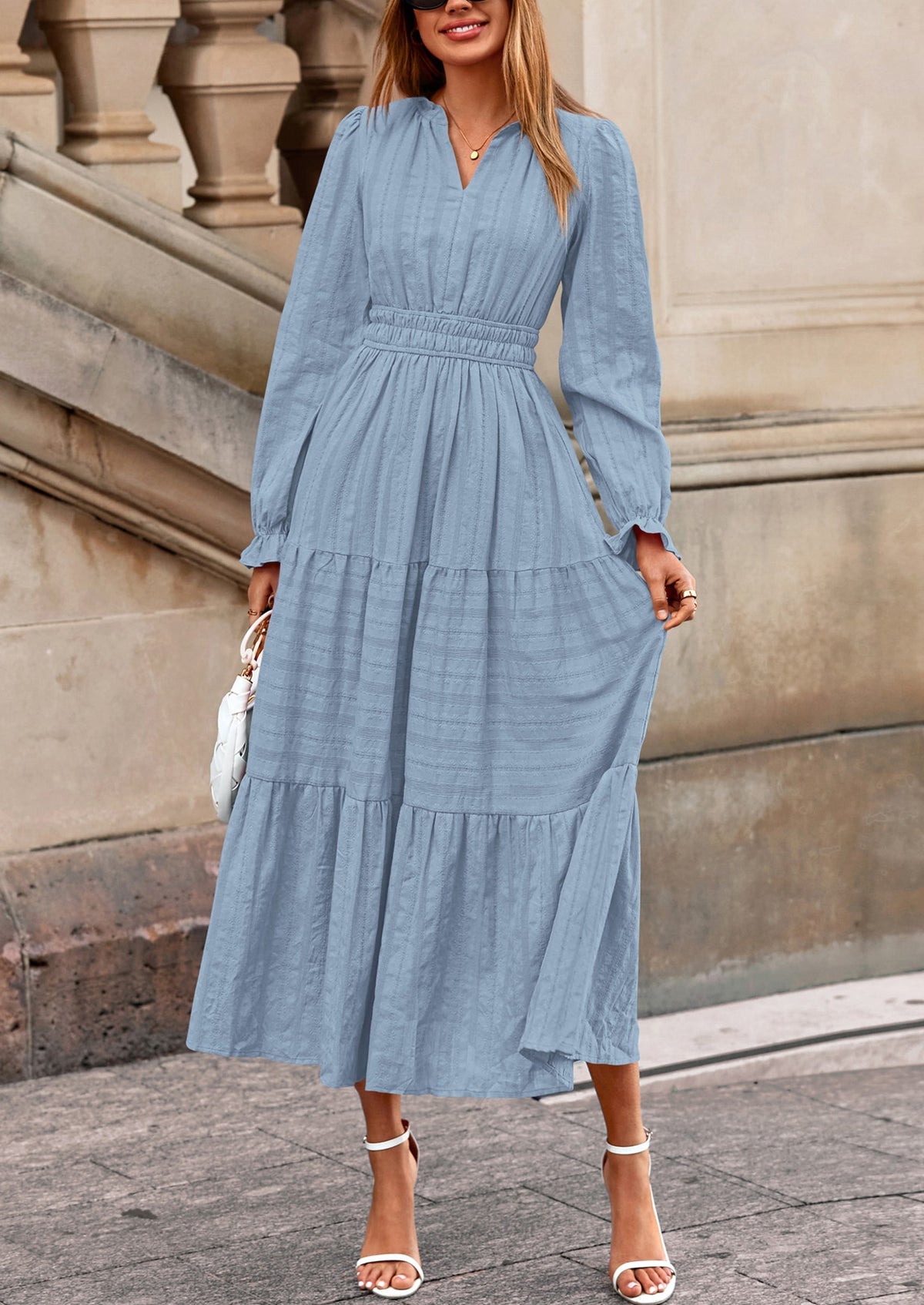 Flowy Maxi Dress - Long Sleeve, V-Neck, Wedding Guest - photo 36
