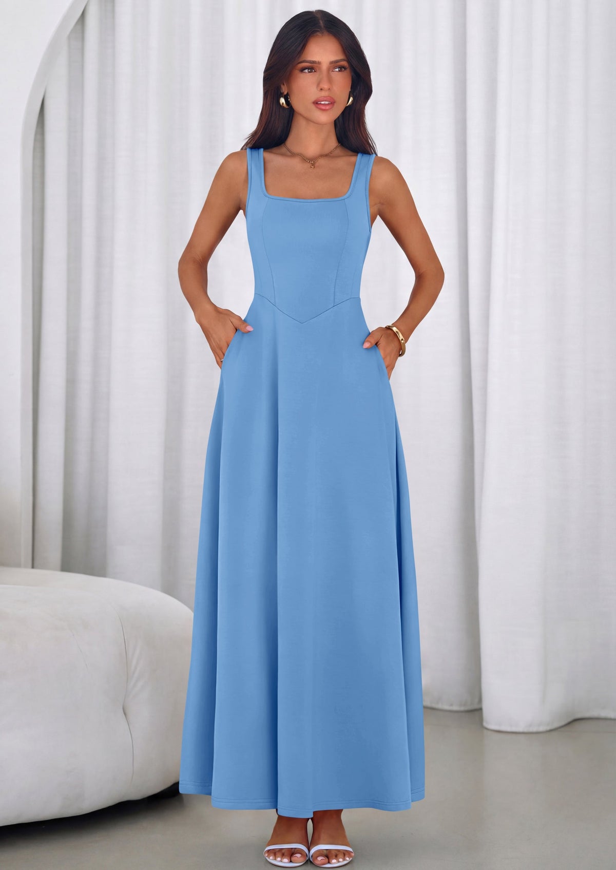 Swing Maxi Dress - Sleeveless, Square Neck, Beach - photo 3