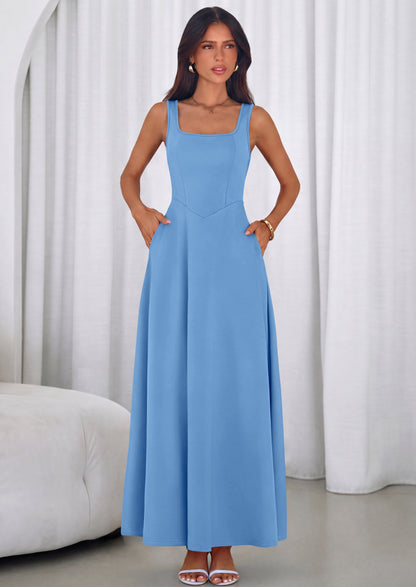 Swing Maxi Dress - Sleeveless, Square Neck, Beach - photo 3