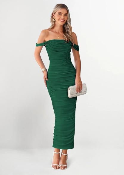 Ruched Bodycon Maxi Dress - Off-Shoulder, Cocktail - photo 90