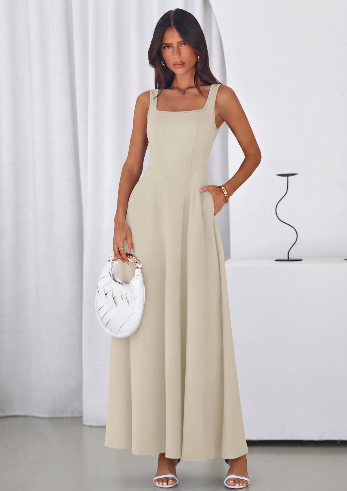 Swing Maxi Dress - Sleeveless, Square Neck, Beach - photo 40