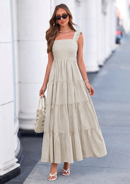 Striped Flowy Maxi Dress - Sleeveless, Square Neck, Casual - photo 17