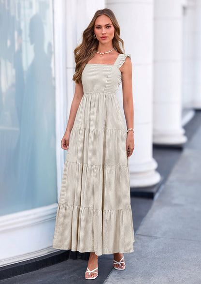 Striped Flowy Maxi Dress - Sleeveless, Square Neck, Casual - photo 14