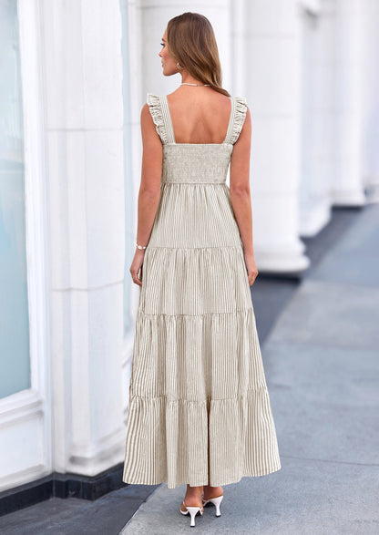 Striped Flowy Maxi Dress - Sleeveless, Square Neck, Casual - photo 15