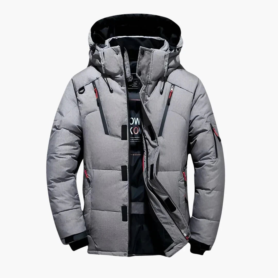 Men's black performance winter jacket with sleek athletic cut and thermal insulation technology