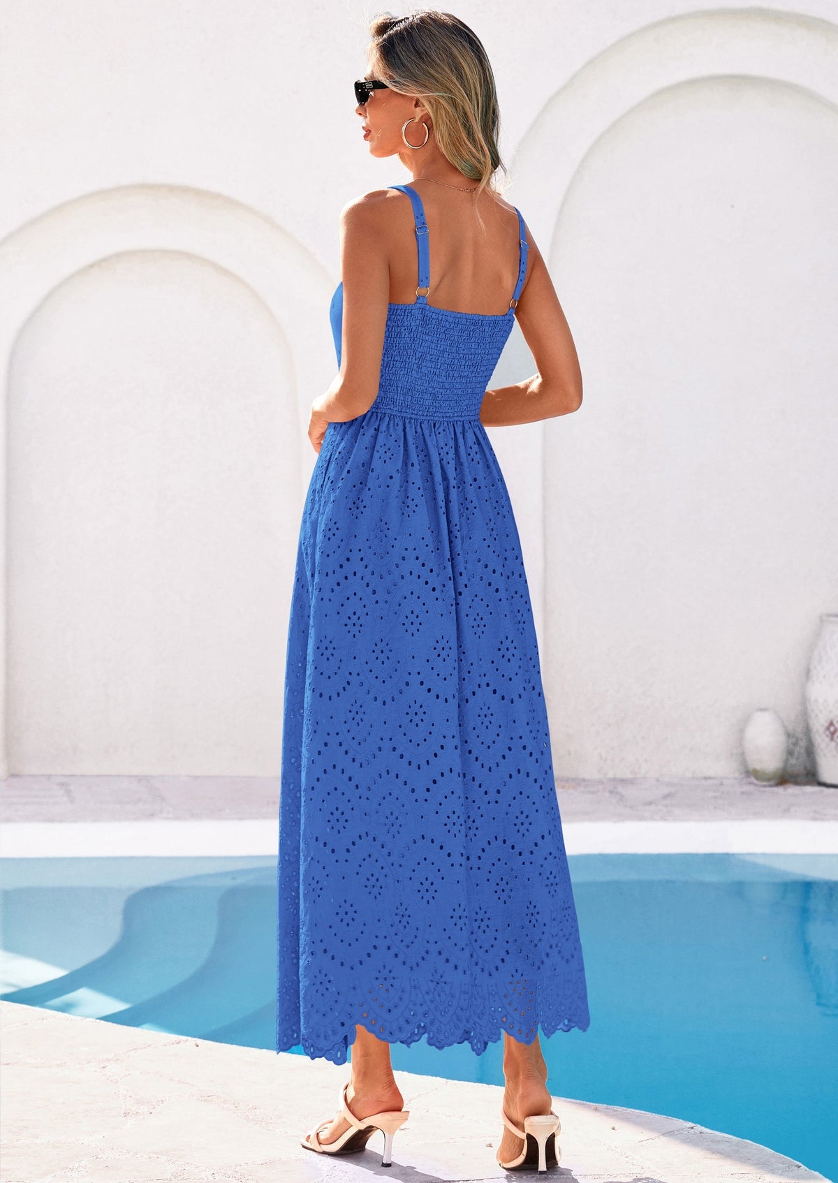 Eyelet Flowy Maxi Dress - Sleeveless, Square Neck, Beach - photo 52