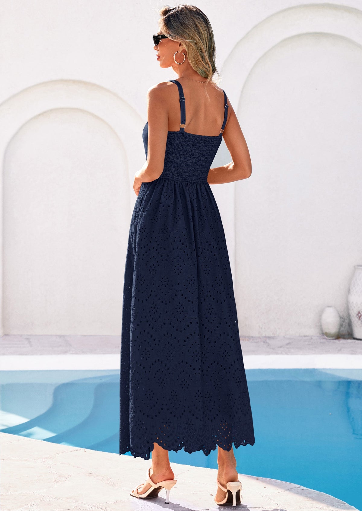 Eyelet Flowy Maxi Dress - Sleeveless, Square Neck, Beach - photo 15